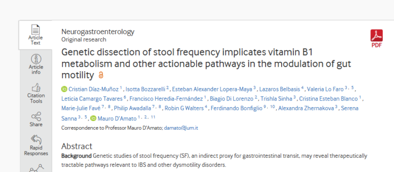 Genetic dissection of stool frequency implicates vitamin B1 metabolism and other actionable pathways in the modulation of gut motility
